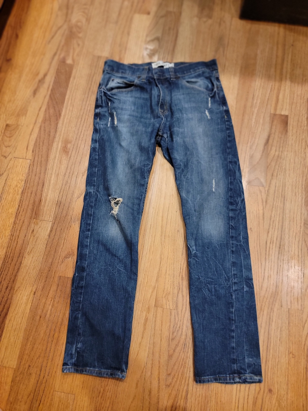 True Craft Men's Distressed Blue Jeans - 32/30 Classic Slim Fit